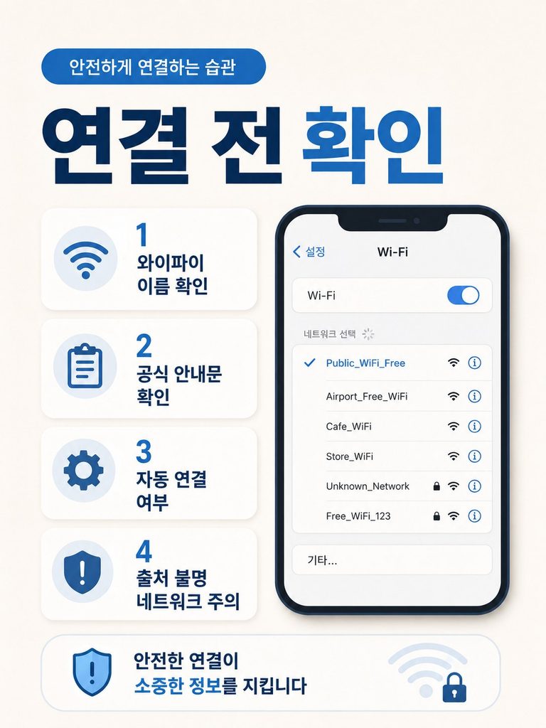 공용 와이파이 사용할 때 꼭 확인해야 할 보안 설정 공용 와이파이 연결 전 와이파이 이름과 자동 연결 확인 방법