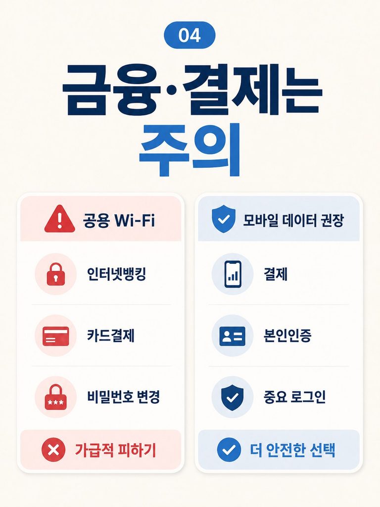공용 와이파이 사용할 때 꼭 확인해야 할 보안 설정 공용 와이파이 금융 결제 주의와 모바일 데이터 사용 권장