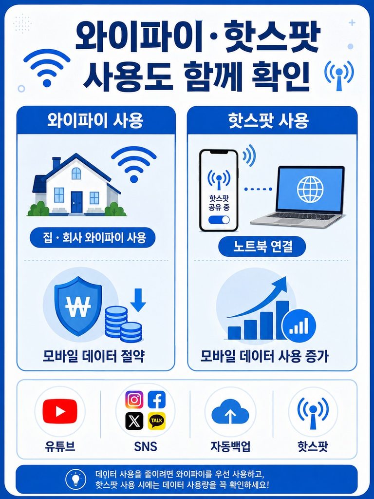 내 휴대폰 데이터 사용량 확인하고 요금제 고르는 방법 와이파이 사용과 휴대폰 핫스팟 모바일 데이터 사용 차이