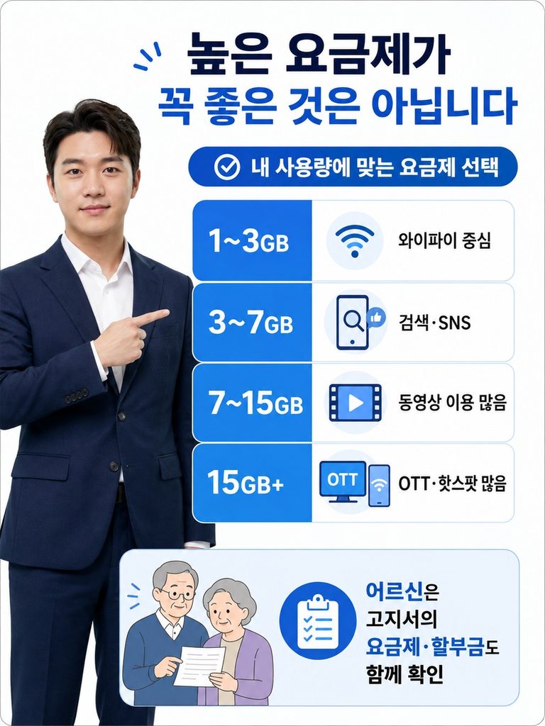 내 휴대폰 데이터 사용량 확인하고 요금제 고르는 방법 월 데이터 사용량에 맞는 요금제 선택과 어르신 고지서 확인