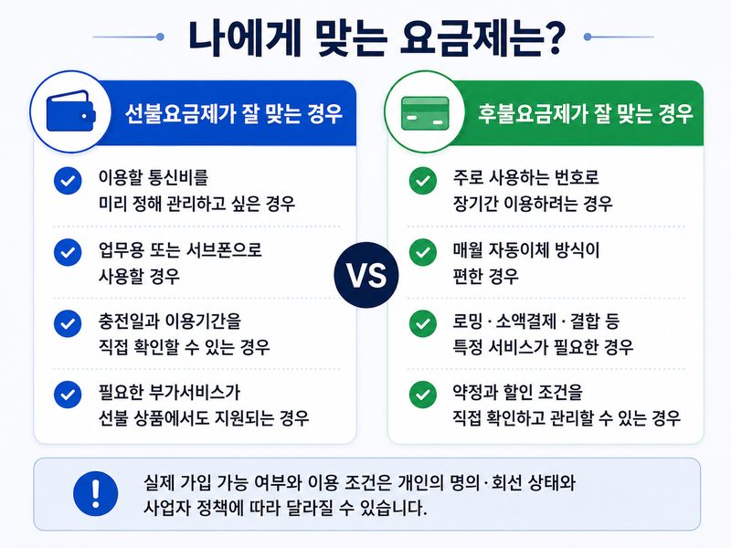 선불요금제와 후불요금제 중 사용 목적과 관리 방식에 맞는 선택 기준 비교