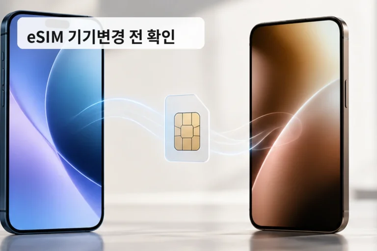 eSIM 기기변경 방법|지원 여부 확인부터 삭제·재발급 순서까지 새 휴대폰으로 eSIM 기기변경을 준비하는 두 스마트폰