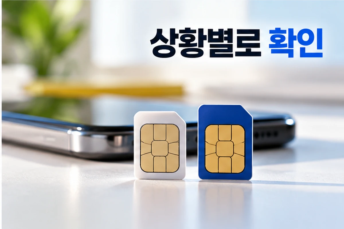 유심 종류와 상황별 인증 확인을 표현한 스마트폰과 유심 이미지