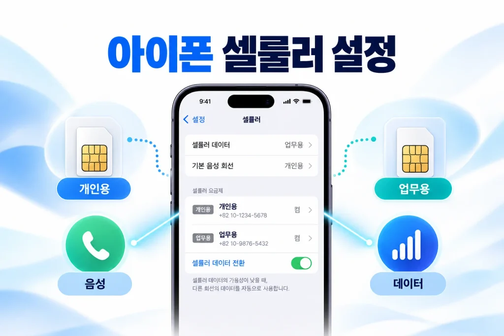 아이폰은 셀룰러에서 회선을 나눠 확인