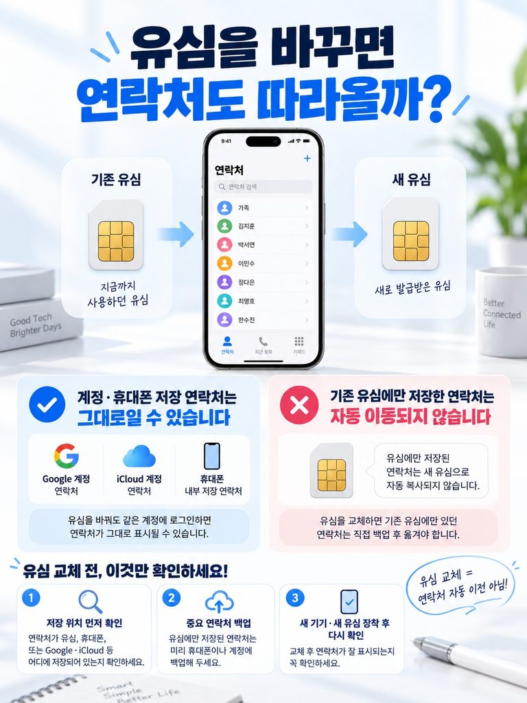 유심 교체 전 연락처 저장 위치 확인 방법