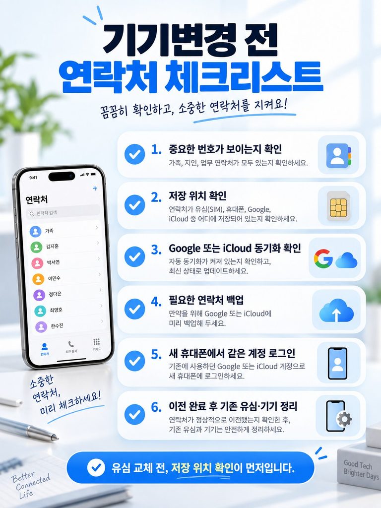 휴대폰 기기변경 전 연락처 백업·동기화 체크리스트