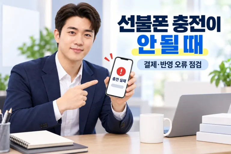 선불폰 충전이 안 될 때 결제와 반영 오류를 확인하는 안내 이미지