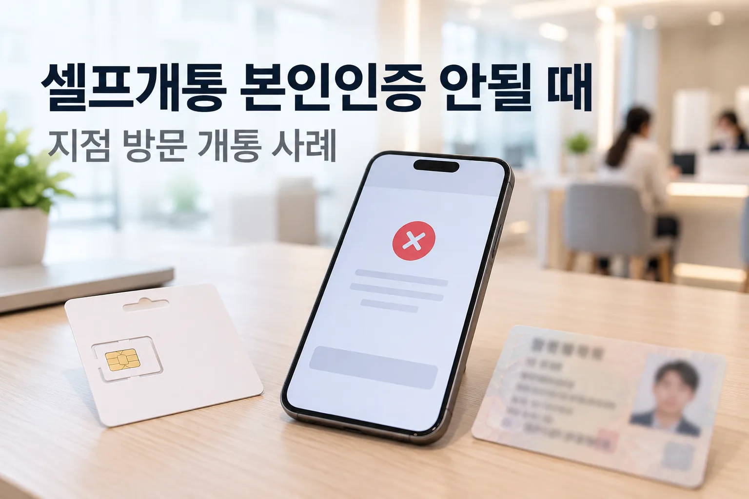 셀프개통 본인인증 실패 후 지점 방문 개통 안내