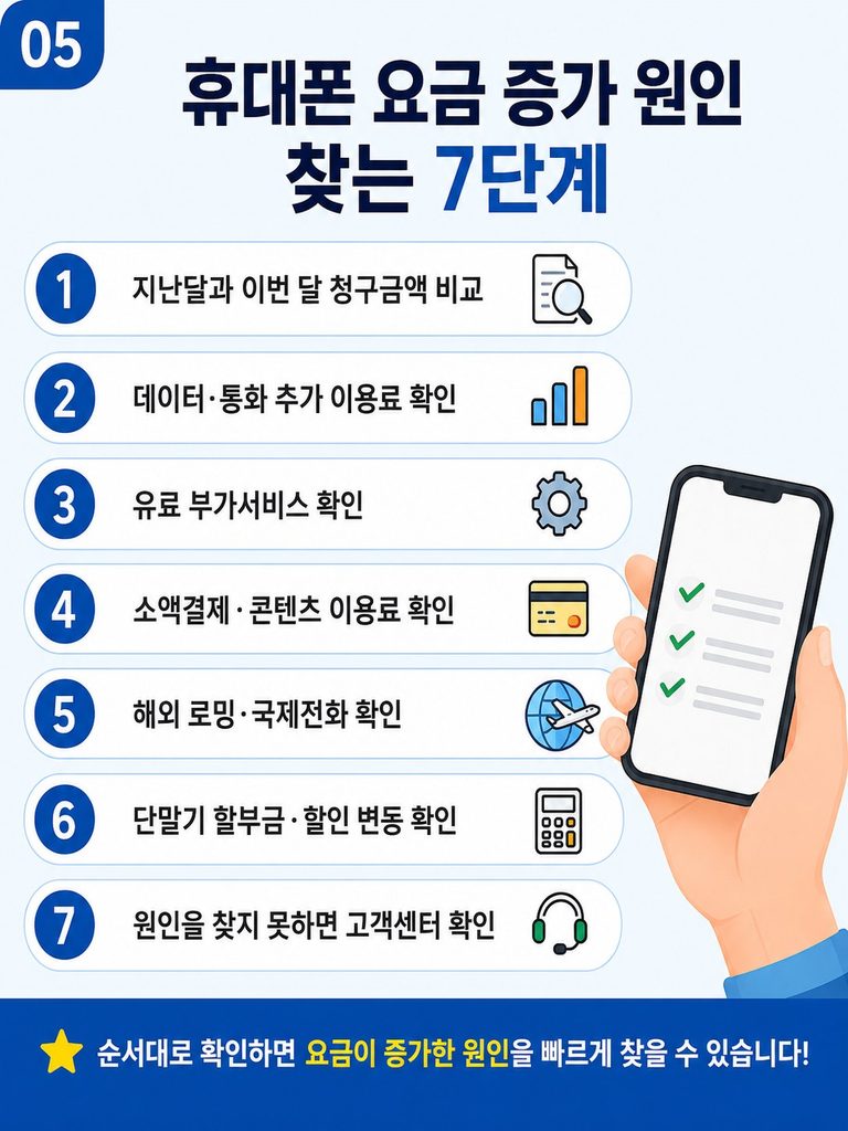 휴대폰 요금 증가 원인 찾기 7단계