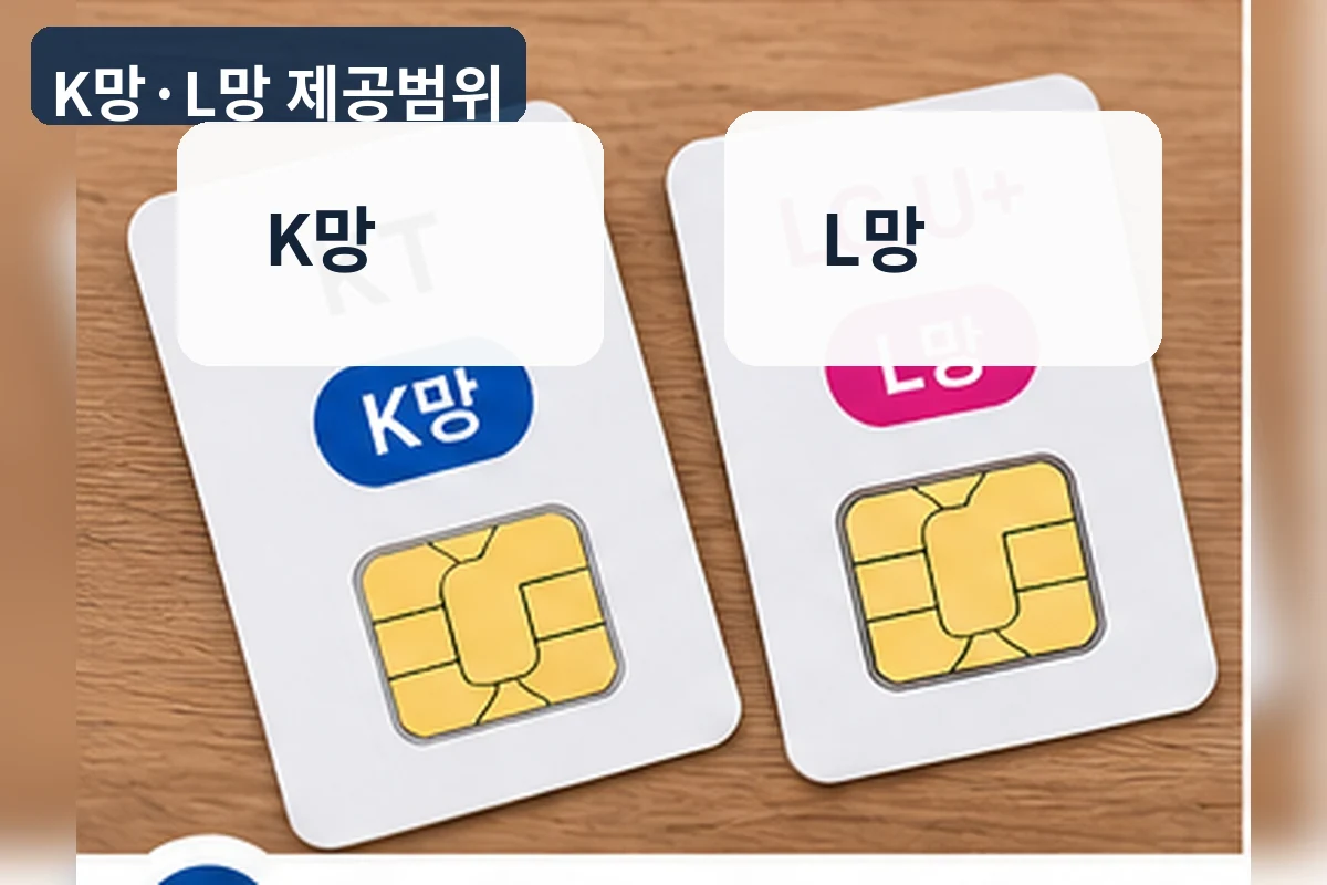K망과 L망 유심을 나란히 놓고 제공 범위를 확인하는 장면
