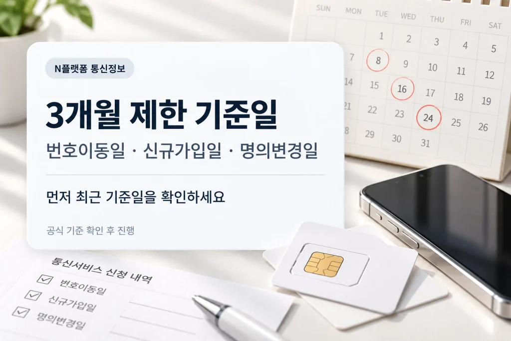 번호이동 신규가입 명의변경의 3개월 제한 기준일을 정리한 이미지